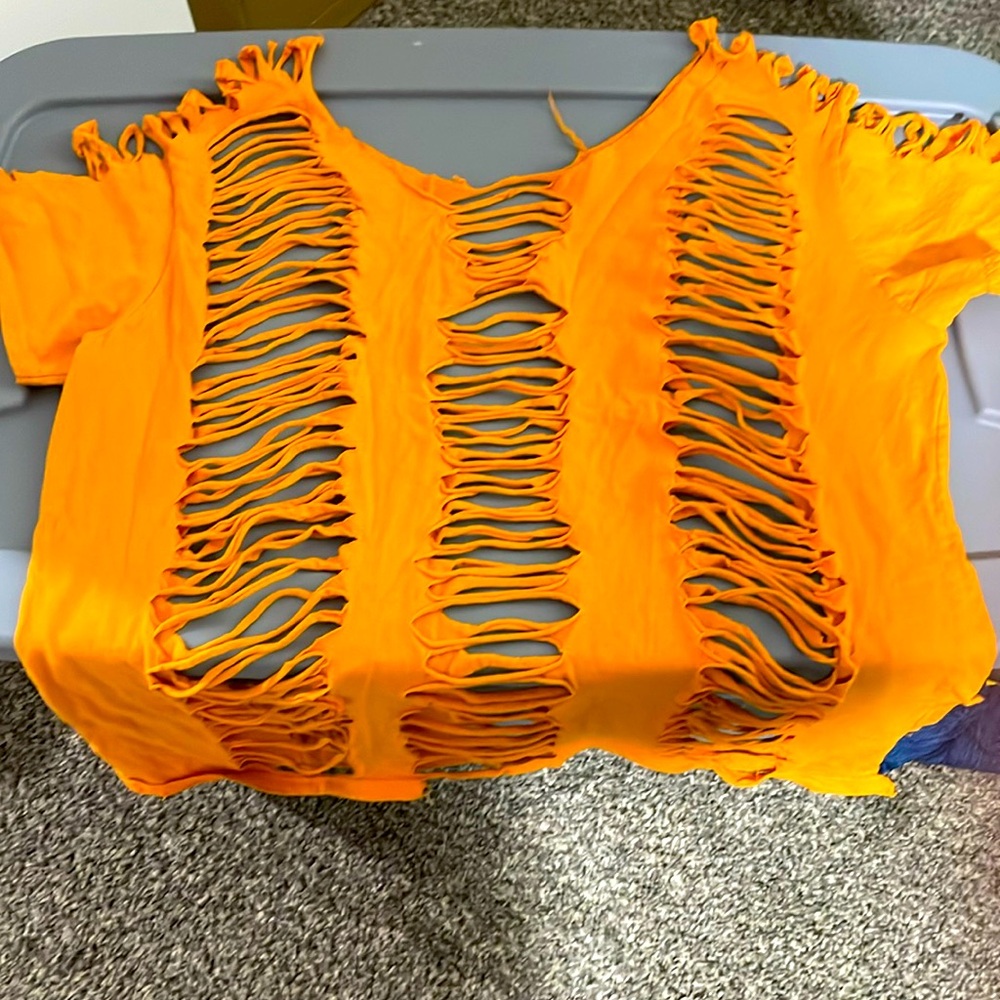 Women’s Orange cut up v shaped T-shirt